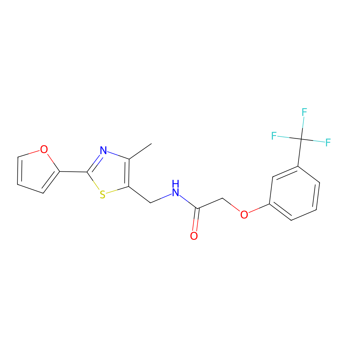 N-((2-(furan-2-yl)-4-methylthiazol-5-yl)methyl)-2-(3-(trifluoromethyl)phenoxy)acetamide molecular structure, CAS 1421445-40-0