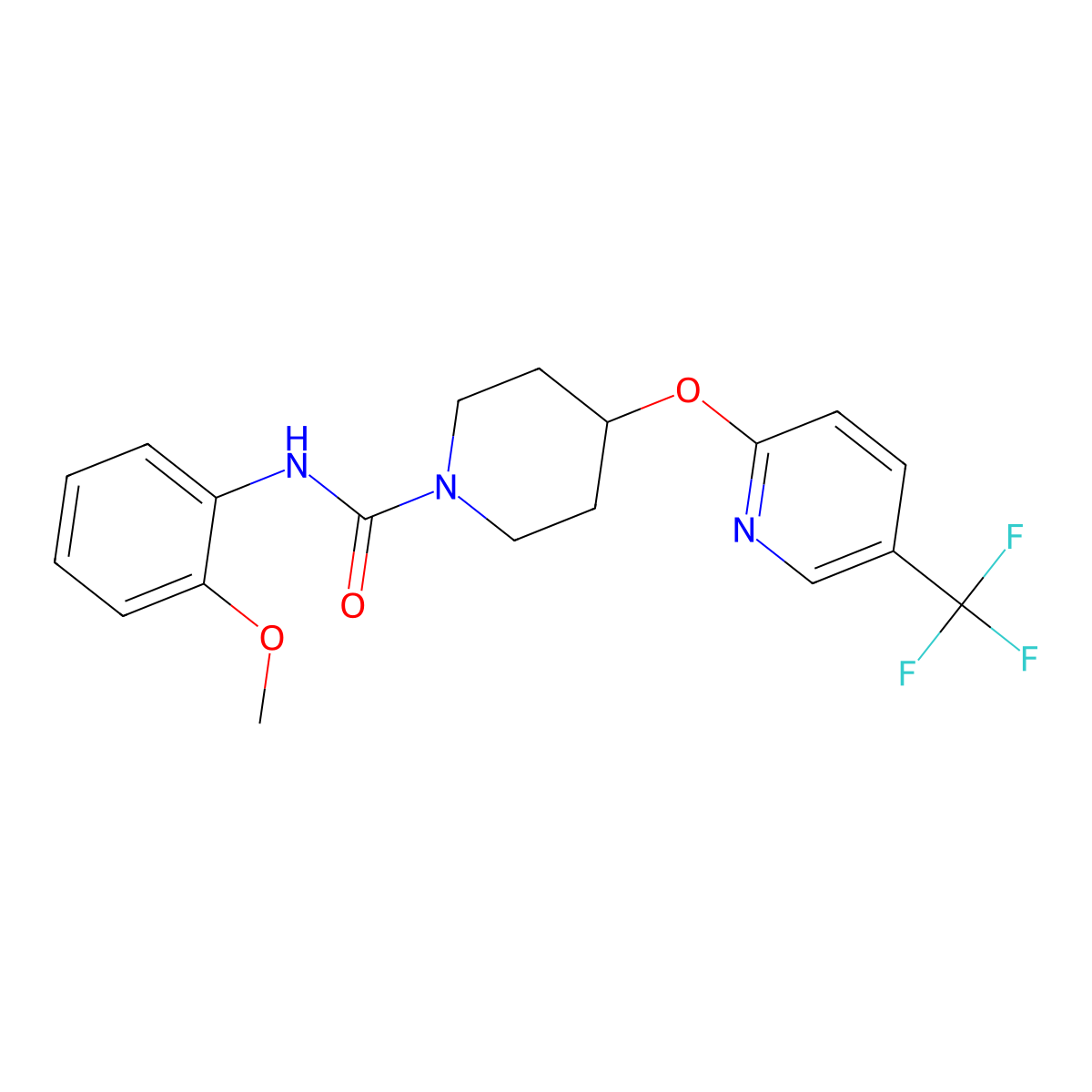 N-(2-methoxyphenyl)-4-((5-(trifluoromethyl)pyridin-2-yl)oxy)piperidine-1-carboxamide molecular structure, CAS 1421445-41-1