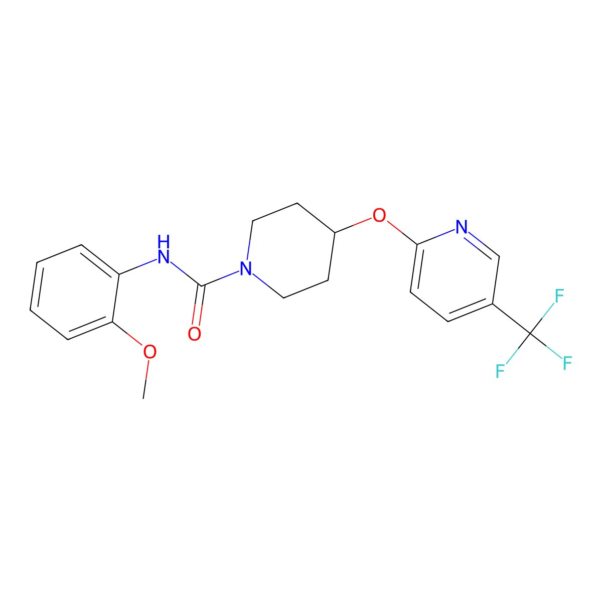N-(2-methoxyphenyl)-4-((5-(trifluoromethyl)pyridin-2-yl)oxy)piperidine-1-carboxamide molecular structure, CAS 1421445-41-1