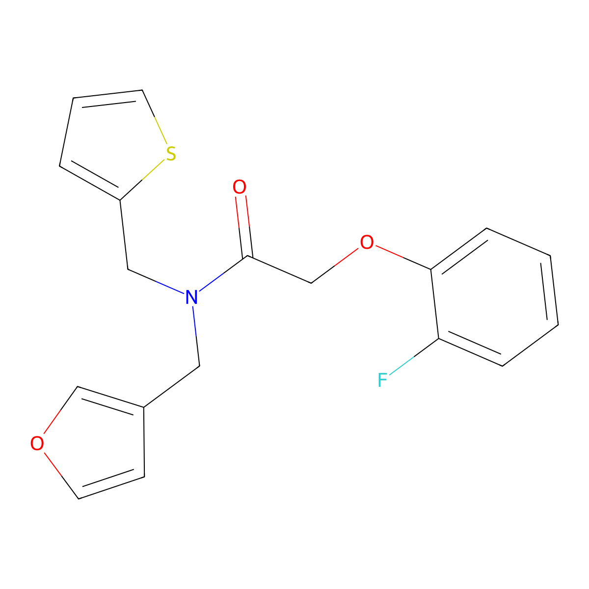 2-(2-fluorophenoxy)-N-(furan-3-ylmethyl)-N-(thiophen-2-ylmethyl)acetamide molecular structure, CAS 1421445-43-3