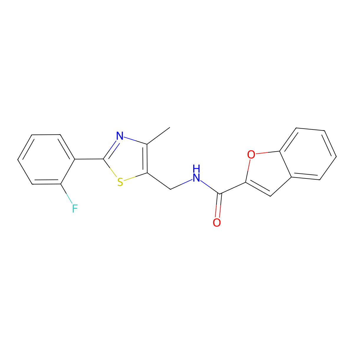 N-((2-(2-fluorophenyl)-4-methylthiazol-5-yl)methyl)benzofuran-2-carboxamide molecular structure, CAS 1421445-45-5