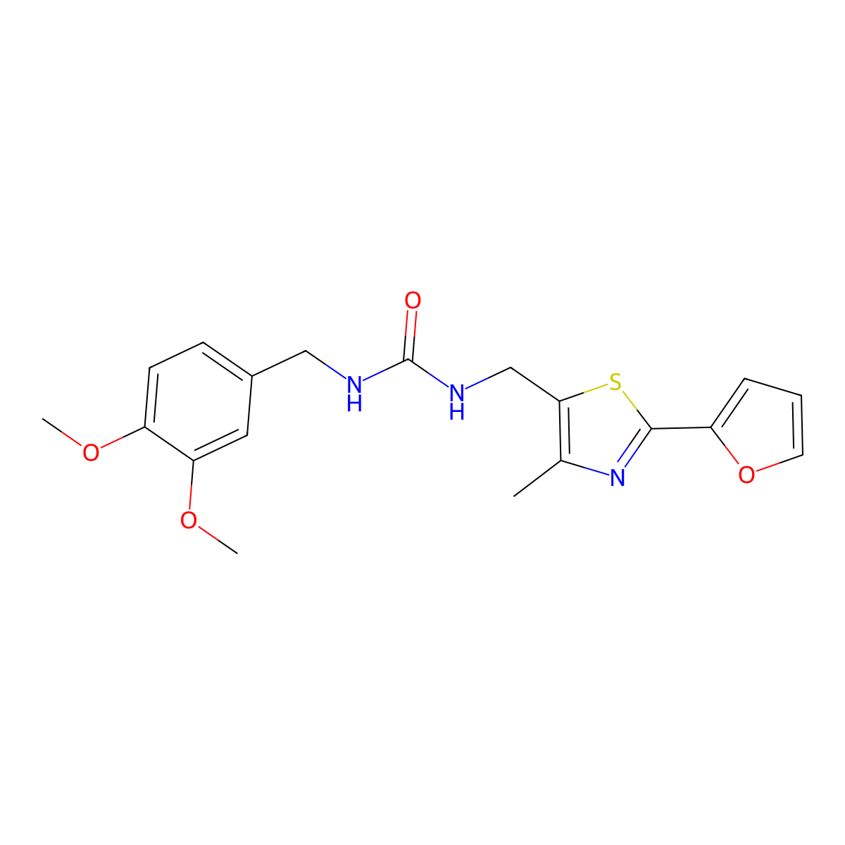 1-(3,4-Dimethoxybenzyl)-3-((2-(furan-2-yl)-4-methylthiazol-5-yl)methyl)urea molecular structure, CAS 1421445-46-6