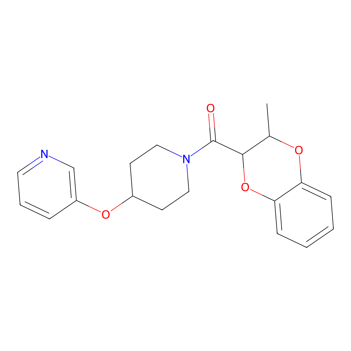 (3-Methyl-2,3-dihydrobenzo[b][1,4]dioxin-2-yl)(4-(pyridin-3-yloxy)piperidin-1-yl)methanone molecular structure, CAS 1421445-47-7