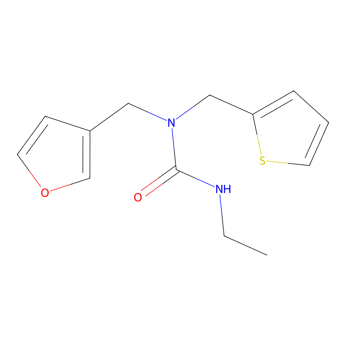 3-Ethyl-1-(furan-3-ylmethyl)-1-(thiophen-2-ylmethyl)urea molecular structure, CAS 1421445-51-3