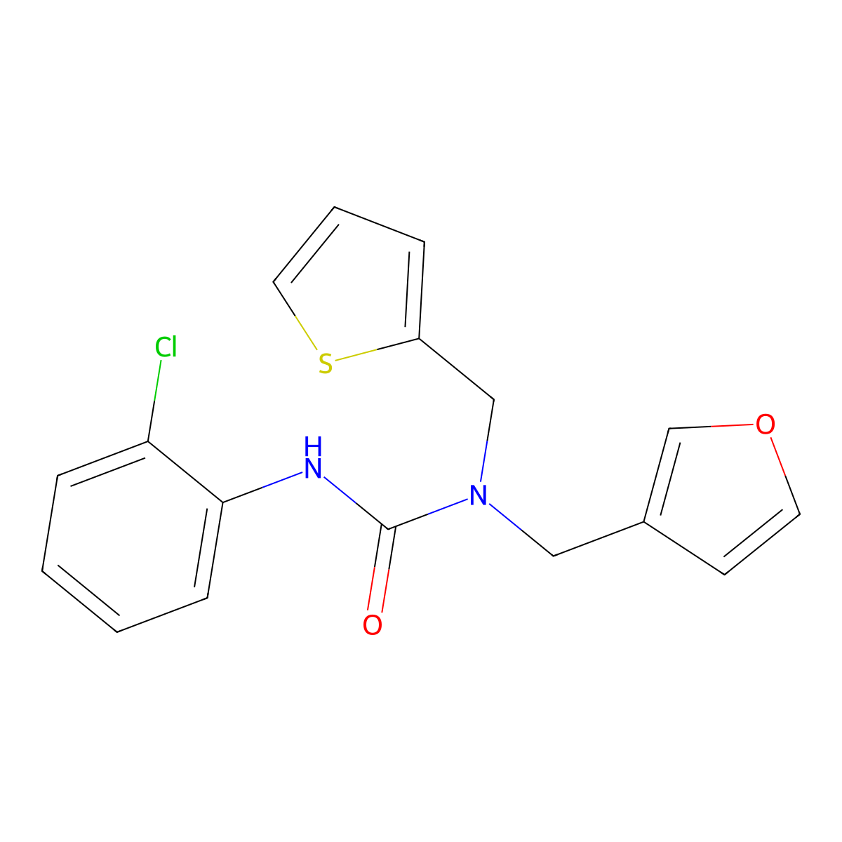 3-(2-Chlorophenyl)-1-(furan-3-ylmethyl)-1-(thiophen-2-ylmethyl)urea molecular structure, CAS 1421445-58-0