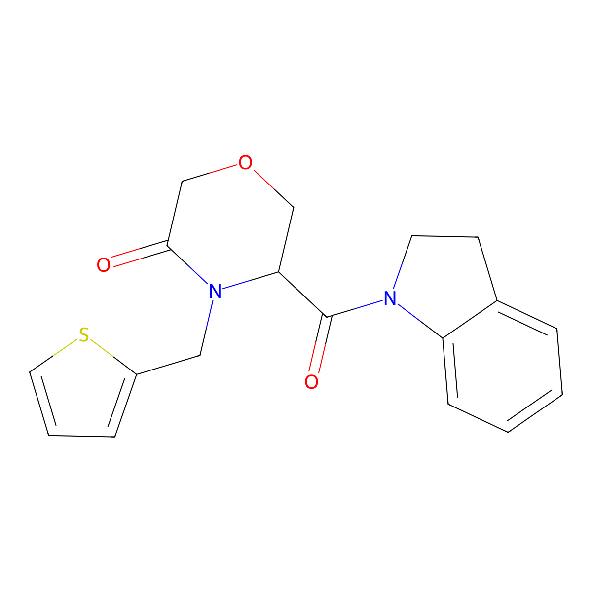 5-(Indoline-1-carbonyl)-4-(thiophen-2-ylmethyl)morpholin-3-one molecular structure, CAS 1421445-60-4