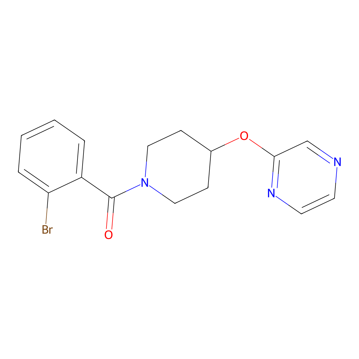 (2-Bromophenyl)(4-(pyrazin-2-yloxy)piperidin-1-yl)methanone molecular structure, CAS 1421445-73-9