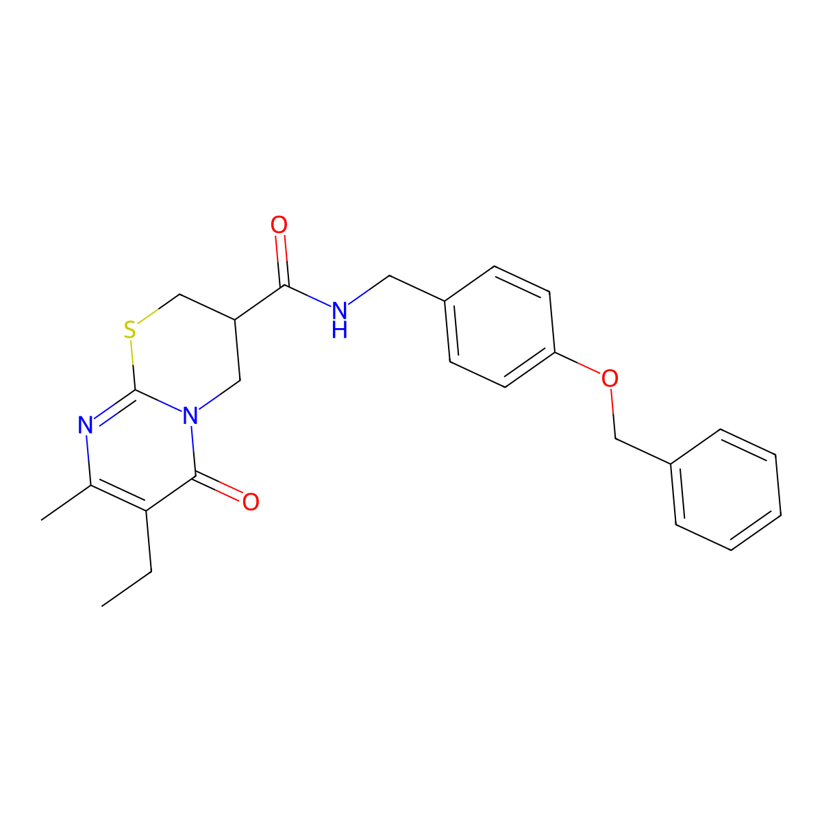 N-(4-(benzyloxy)benzyl)-7-ethyl-8-methyl-6-oxo-2,3,4,6-tetrahydropyrimido[2,1-b][1,3]thiazine-3-carboxamide molecular structure, CAS 1421445-78-4
