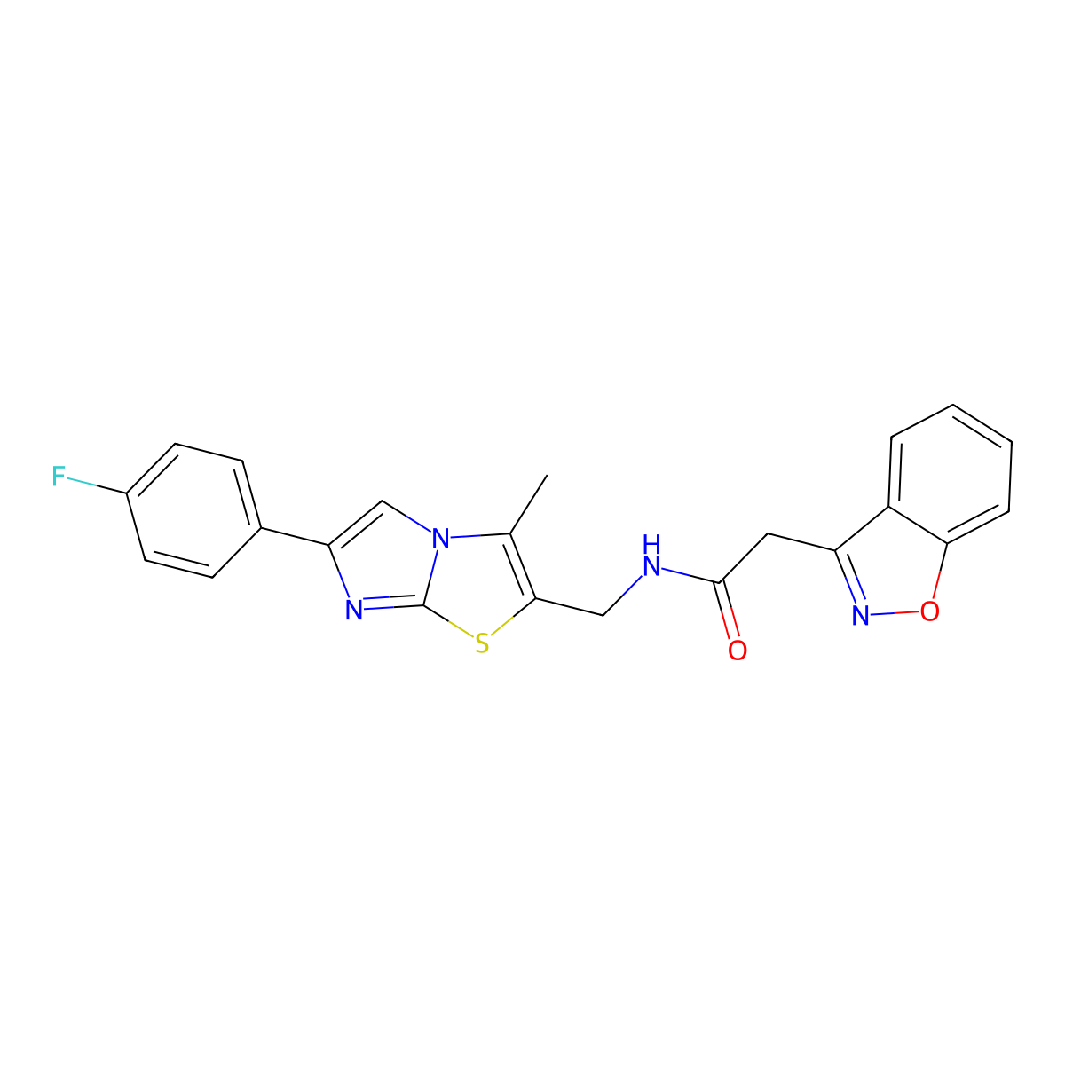 2-(benzo[d]isoxazol-3-yl)-N-((6-(4-fluorophenyl)-3-methylimidazo[2,1-b]thiazol-2-yl)methyl)acetamide molecular structure, CAS 1421445-79-5