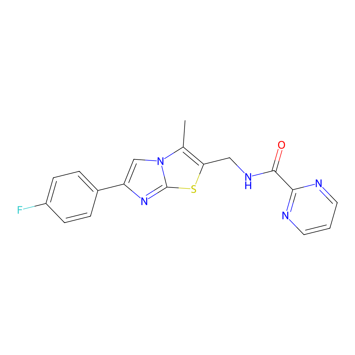 N-((6-(4-fluorophenyl)-3-methylimidazo[2,1-b]thiazol-2-yl)methyl)pyrimidine-2-carboxamide molecular structure, CAS 1421445-89-7
