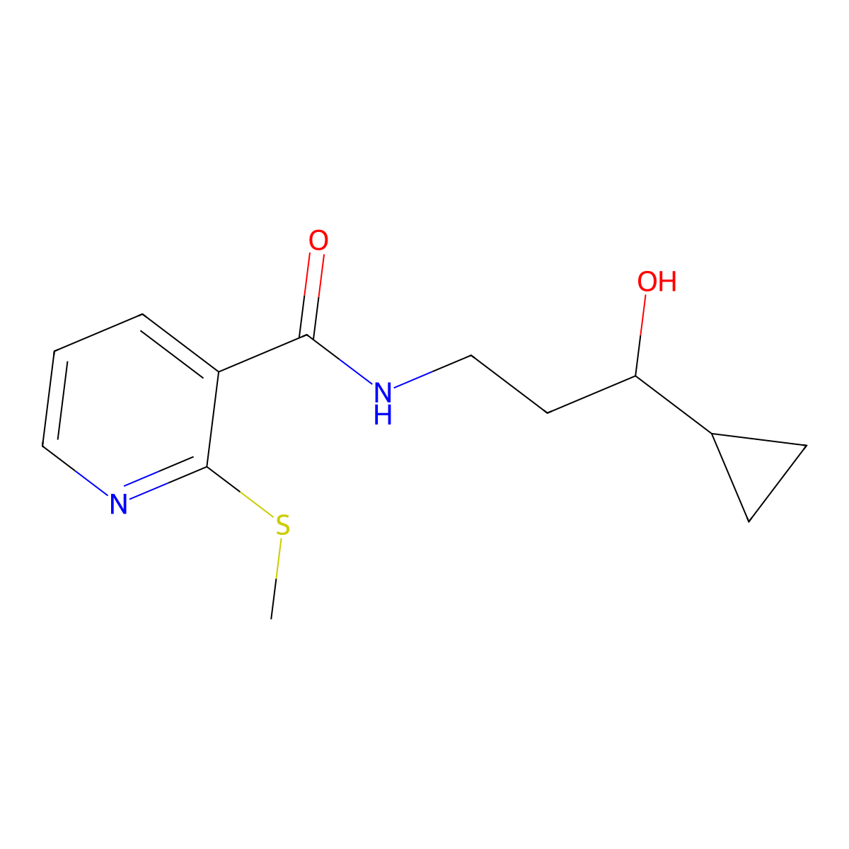 N-(3-cyclopropyl-3-hydroxypropyl)-2-(methylthio)nicotinamide molecular structure, CAS 1421445-92-2