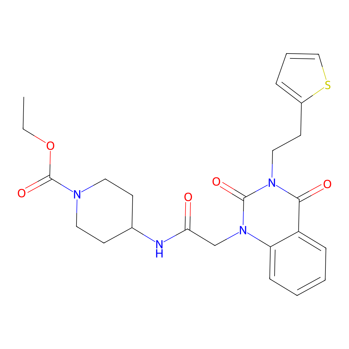 ethyl 4-(2-(2,4-dioxo-3-(2-(thiophen-2-yl)ethyl)-3,4-dihydroquinazolin-1(2H)-yl)acetamido)piperidine-1-carboxylate molecular structure, CAS 1421445-95-5