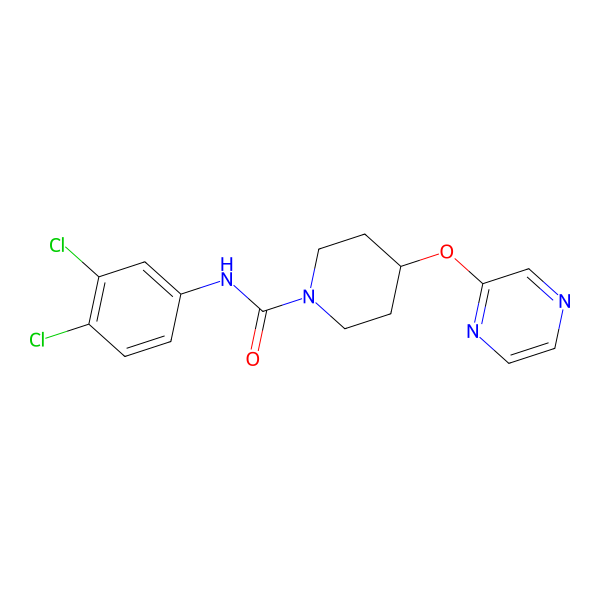 N-(3,4-dichlorophenyl)-4-(pyrazin-2-yloxy)piperidine-1-carboxamide molecular structure, CAS 1421446-03-8