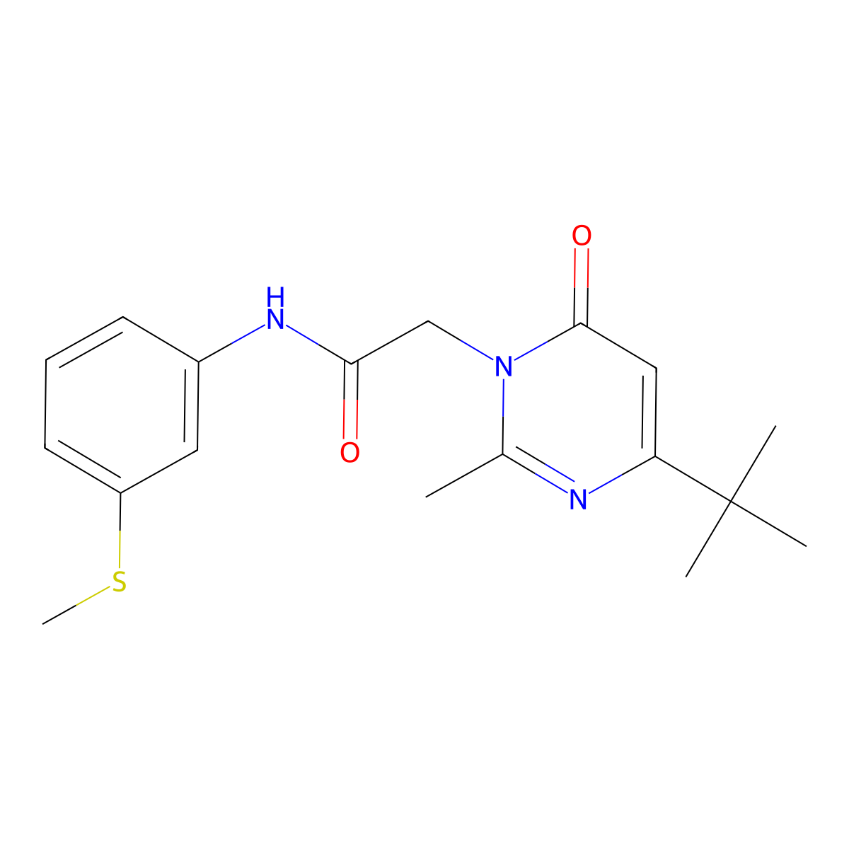 2-(4-(tert-butyl)-2-methyl-6-oxopyrimidin-1(6H)-yl)-N-(3-(methylthio)phenyl)acetamide molecular structure, CAS 1421446-05-0
