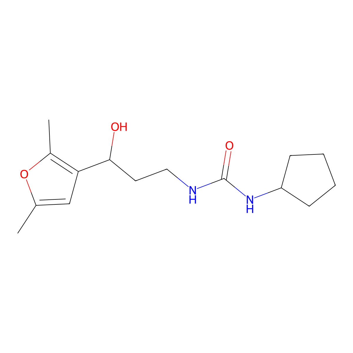 1-Cyclopentyl-3-[3-(2,5-dimethylfuran-3-YL)-3-hydroxypropyl]urea molecular structure, CAS 1421446-16-3