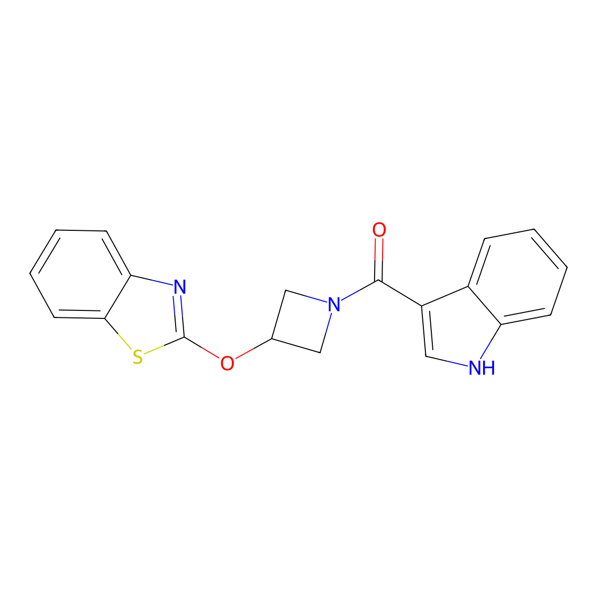 (3-(benzo[d]thiazol-2-yloxy)azetidin-1-yl)(1H-indol-3-yl)methanone molecular structure, CAS 1421446-30-1