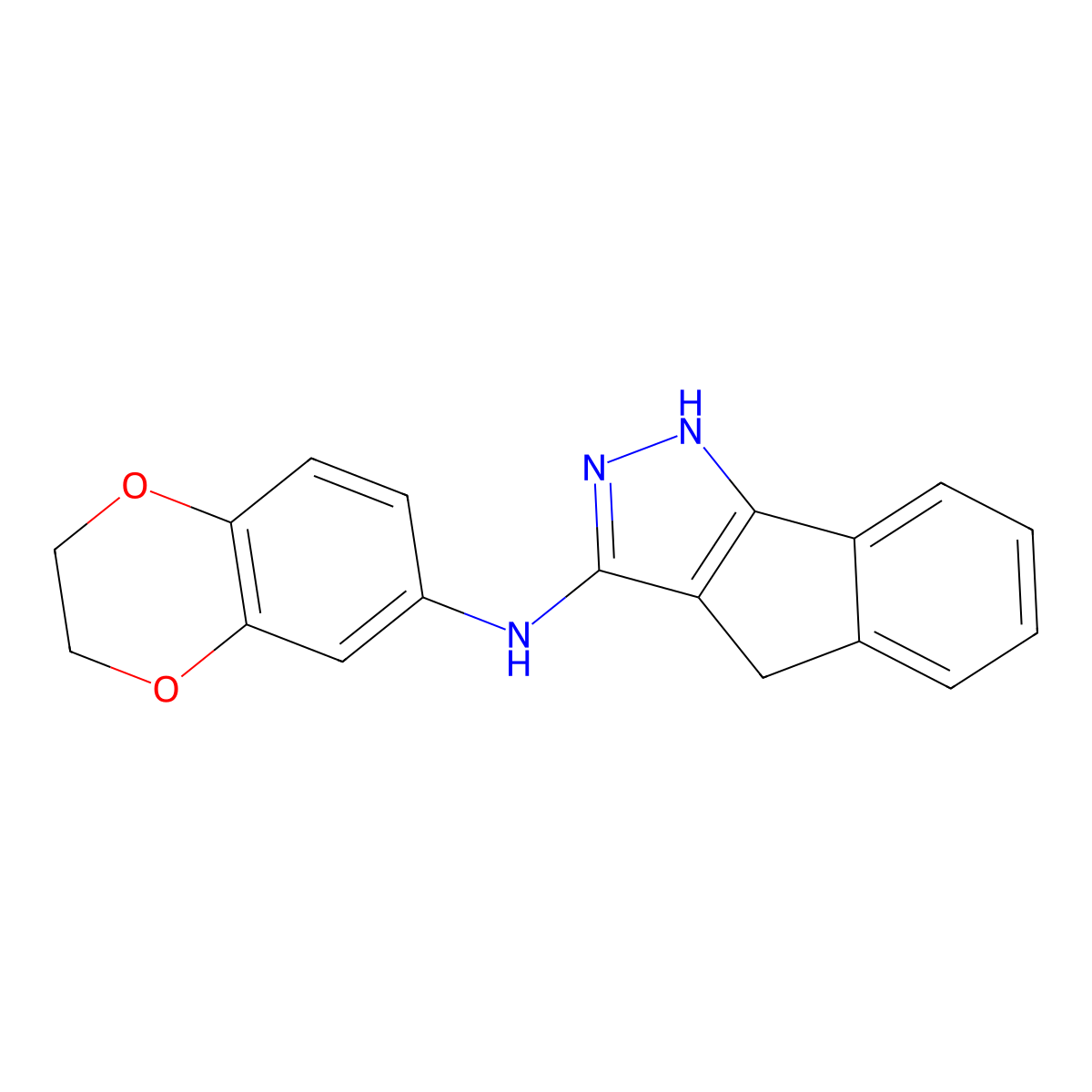 N-(2,3-dihydro-1,4-benzodioxin-6-yl)-1,4-dihydroindeno[1,2-c]pyrazol-3-amine molecular structure, CAS 1421448-26-1