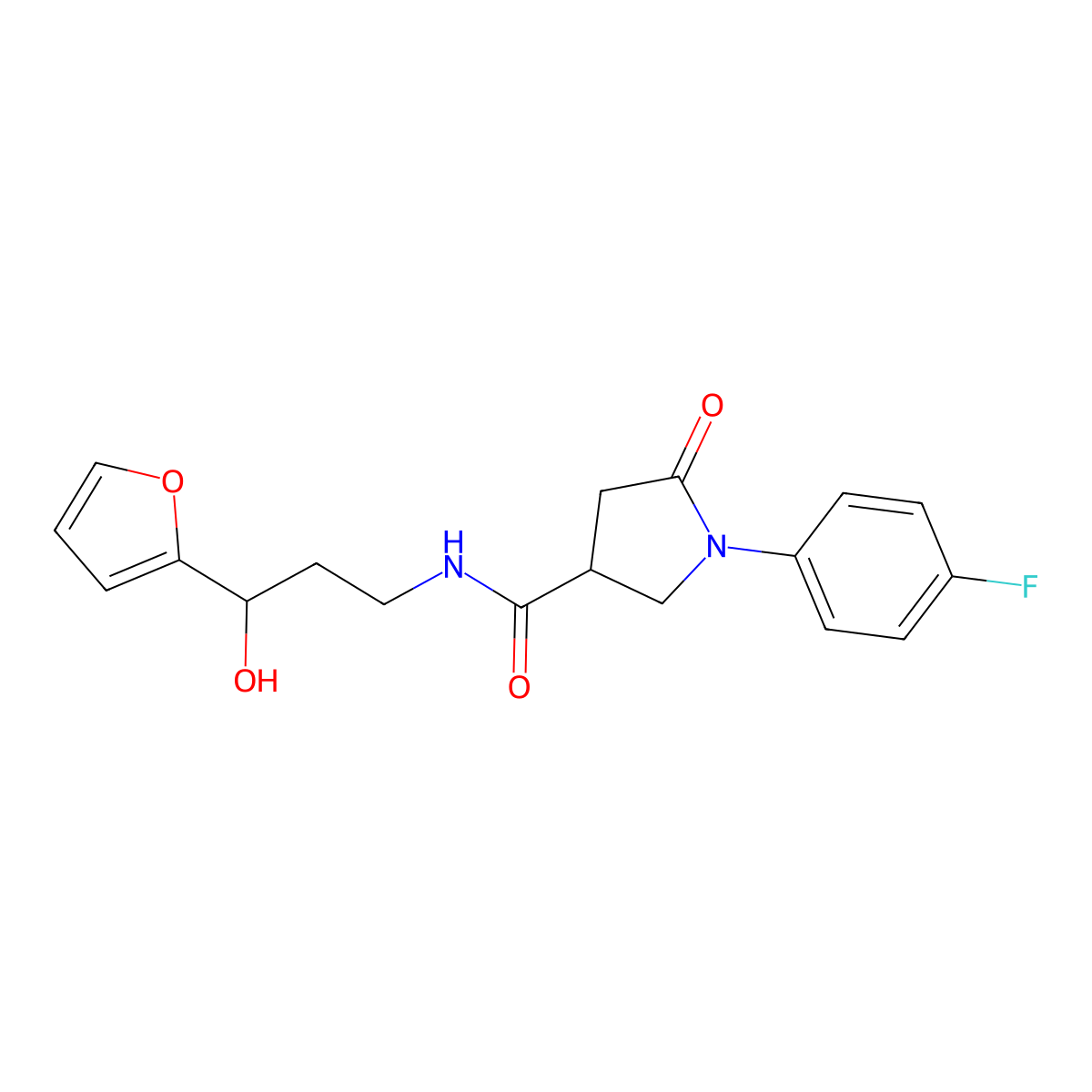 1-(4-Fluorophenyl)-N-[3-(furan-2-YL)-3-hydroxypropyl]-5-oxopyrrolidine-3-carboxamide molecular structure, CAS 1421448-84-1