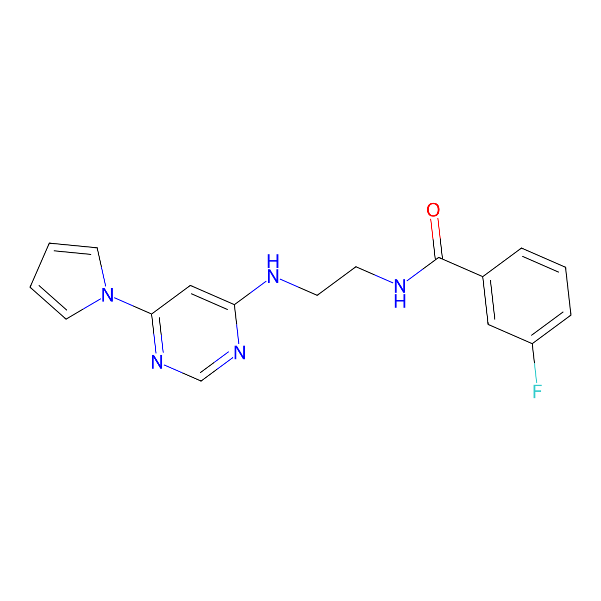 N-(2-((6-(1H-pyrrol-1-yl)pyrimidin-4-yl)amino)ethyl)-3-fluorobenzamide molecular structure, CAS 1421448-88-5