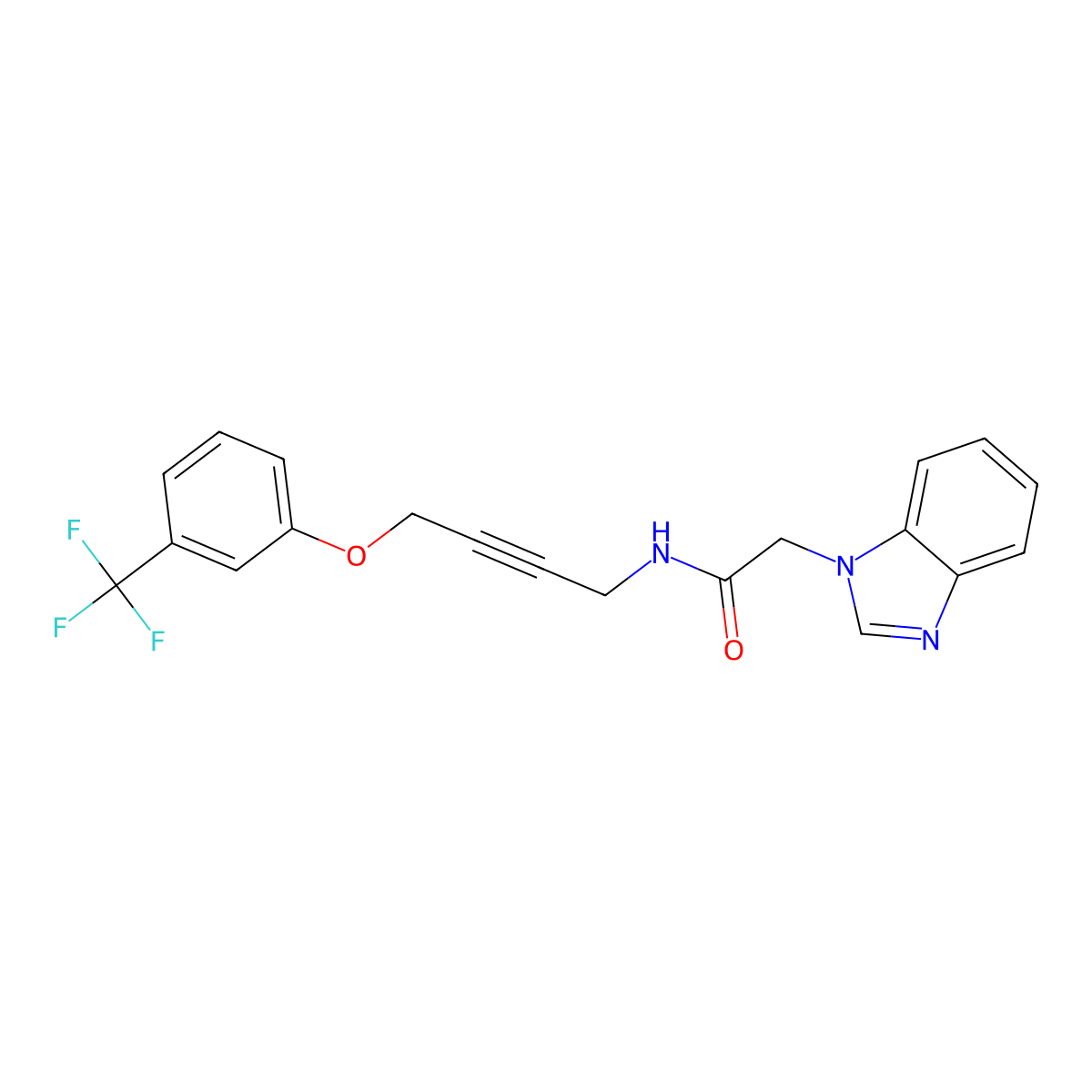 2-(1H-benzo[d]imidazol-1-yl)-N-(4-(3-(trifluoromethyl)phenoxy)but-2-yn-1-yl)acetamide molecular structure, CAS 1421448-90-9