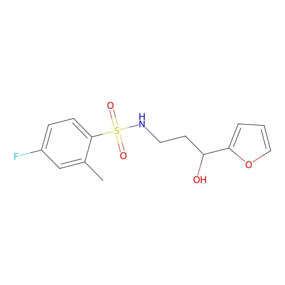 4-fluoro-N-(3-(furan-2-yl)-3-hydroxypropyl)-2-methylbenzenesulfonamide molecular structure, CAS 1421448-93-2