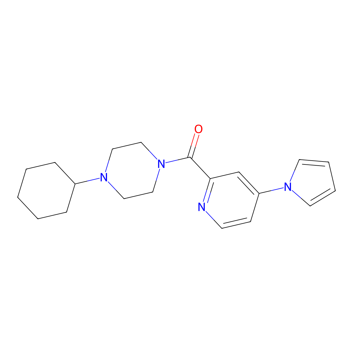 (4-(1H-pyrrol-1-yl)pyridin-2-yl)(4-cyclohexylpiperazin-1-yl)methanone molecular structure, CAS 1421448-95-4