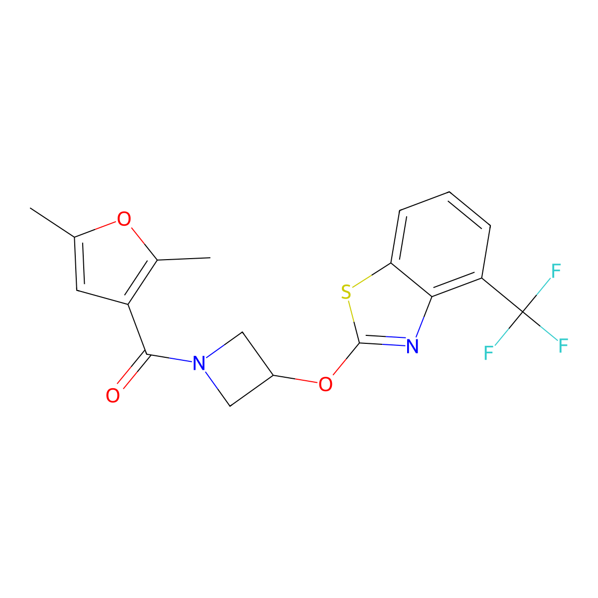 (2,5-Dimethylfuran-3-yl)(3-((4-(trifluoromethyl)benzo[d]thiazol-2-yl)oxy)azetidin-1-yl)methanone molecular structure, CAS 1421448-96-5