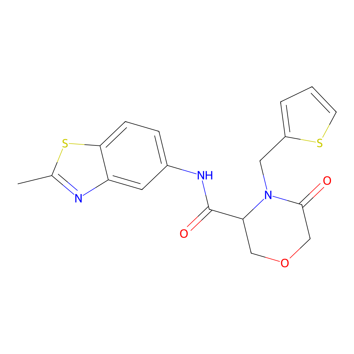 N-(2-methylbenzo[d]thiazol-5-yl)-5-oxo-4-(thiophen-2-ylmethyl)morpholine-3-carboxamide molecular structure, CAS 1421448-97-6