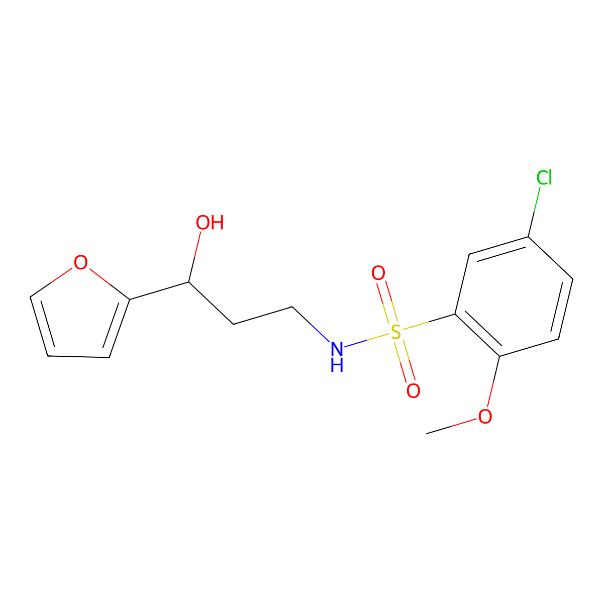 5-chloro-N-(3-(furan-2-yl)-3-hydroxypropyl)-2-methoxybenzenesulfonamide molecular structure, CAS 1421449-00-4