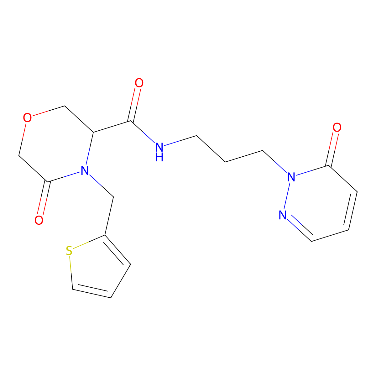 5-oxo-N-(3-(6-oxopyridazin-1(6H)-yl)propyl)-4-(thiophen-2-ylmethyl)morpholine-3-carboxamide molecular structure, CAS 1421449-04-8
