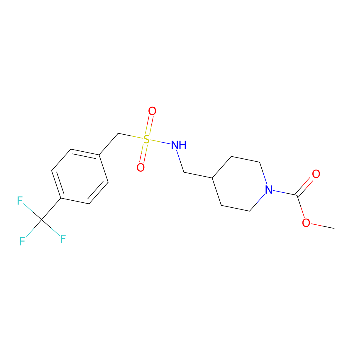 Methyl 4-({[4-(trifluoromethyl)phenyl]methanesulfonamido}methyl)piperidine-1-carboxylate molecular structure, CAS 1421449-09-3