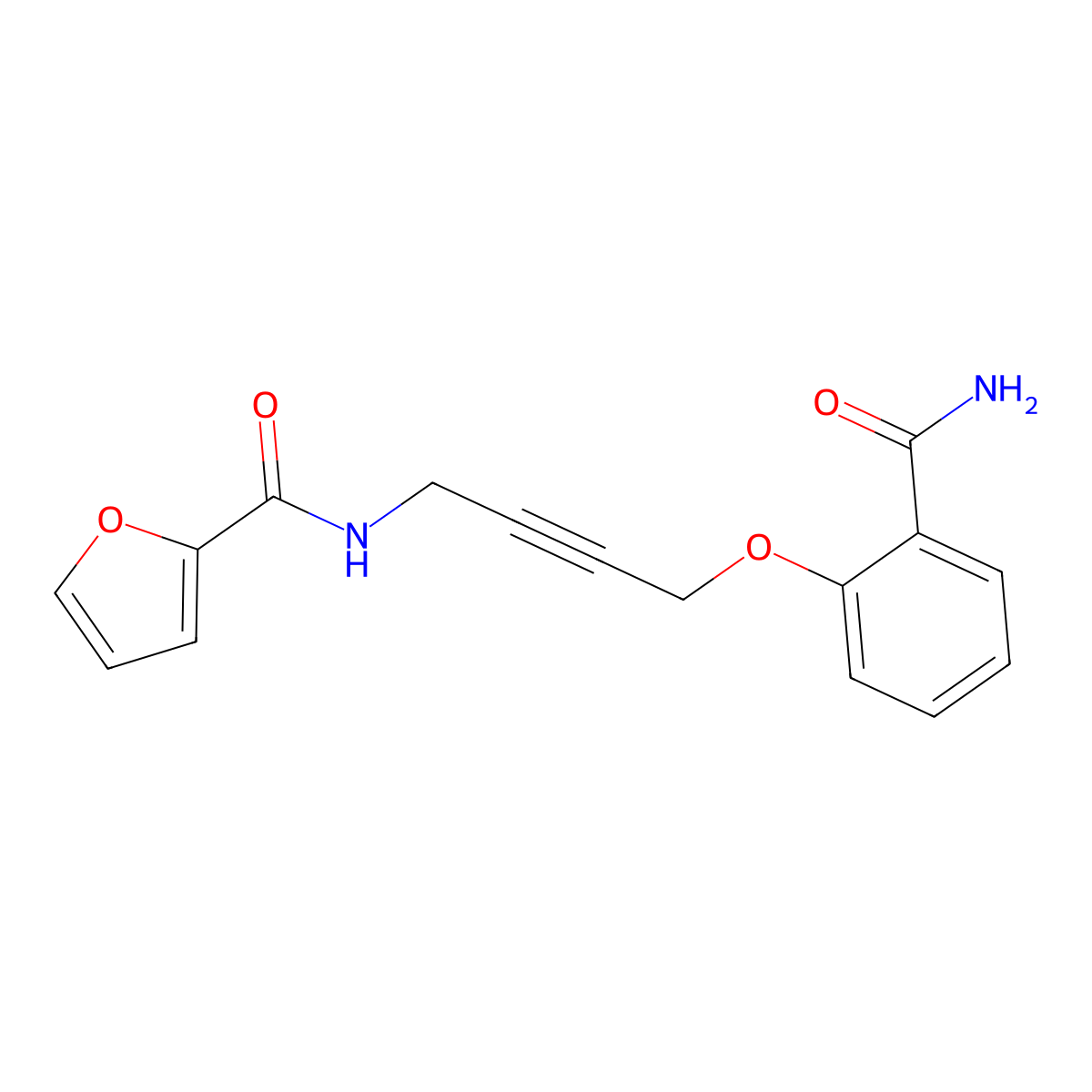 N-(4-(2-carbamoylphenoxy)but-2-yn-1-yl)furan-2-carboxamide molecular structure, CAS 1421449-25-3