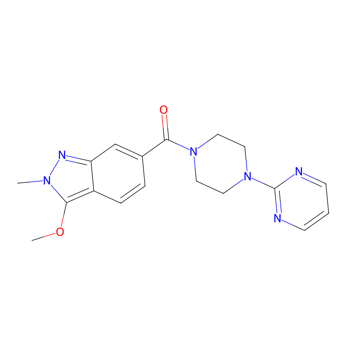 (3-methoxy-2-methyl-2H-indazol-6-yl)(4-(pyrimidin-2-yl)piperazin-1-yl)methanone molecular structure, CAS 1421449-27-5