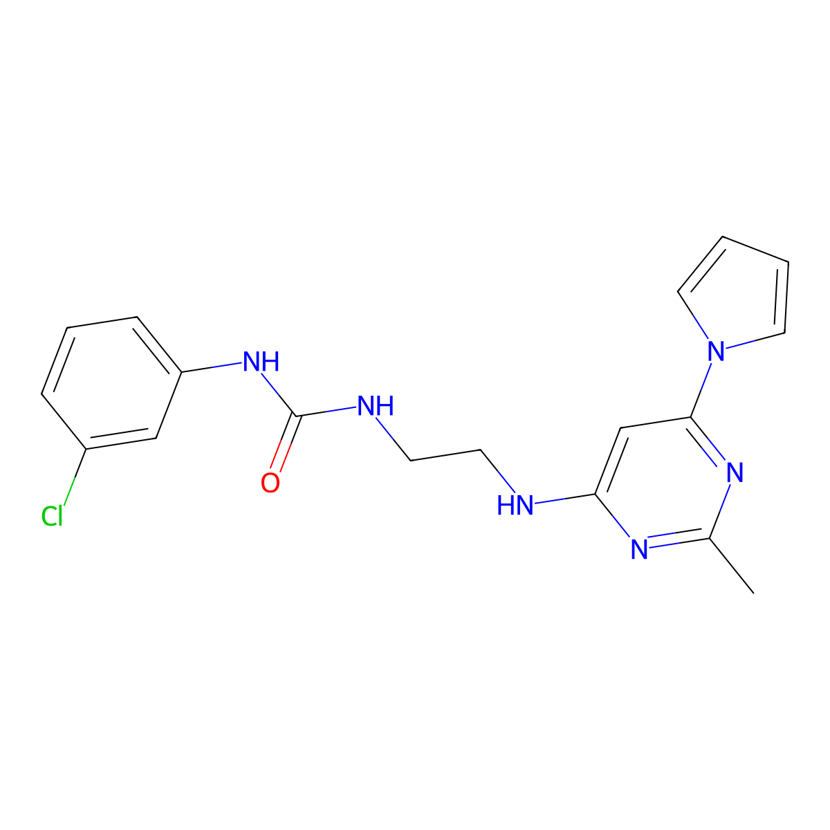 1-(3-chlorophenyl)-3-(2-((2-methyl-6-(1H-pyrrol-1-yl)pyrimidin-4-yl)amino)ethyl)urea molecular structure, CAS 1421449-28-6