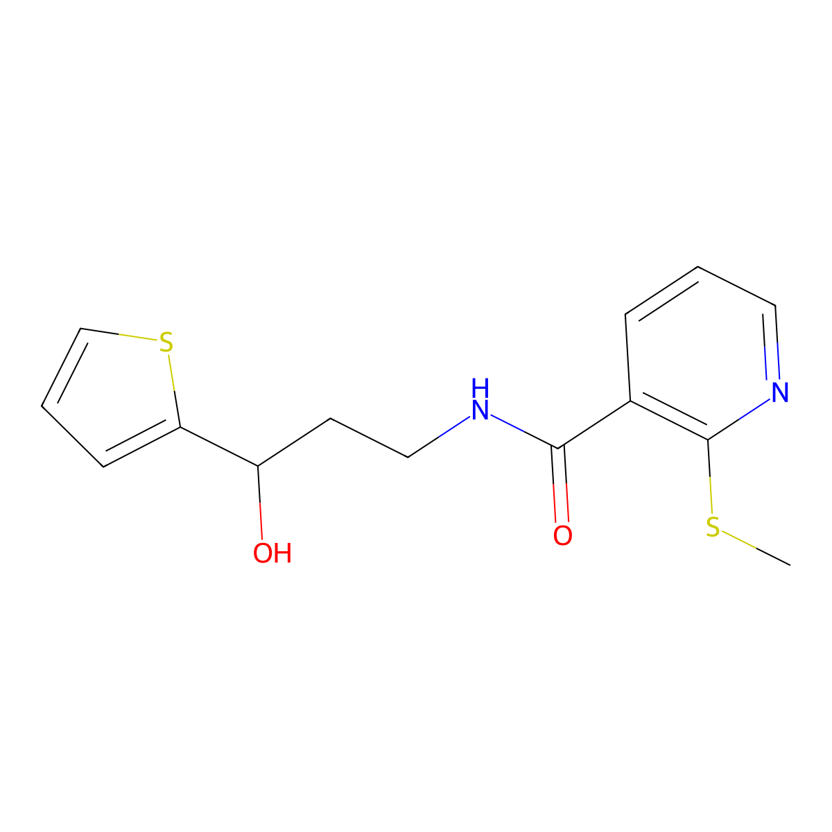 N-(3-hydroxy-3-(thiophen-2-yl)propyl)-2-(methylthio)nicotinamide molecular structure, CAS 1421449-31-1