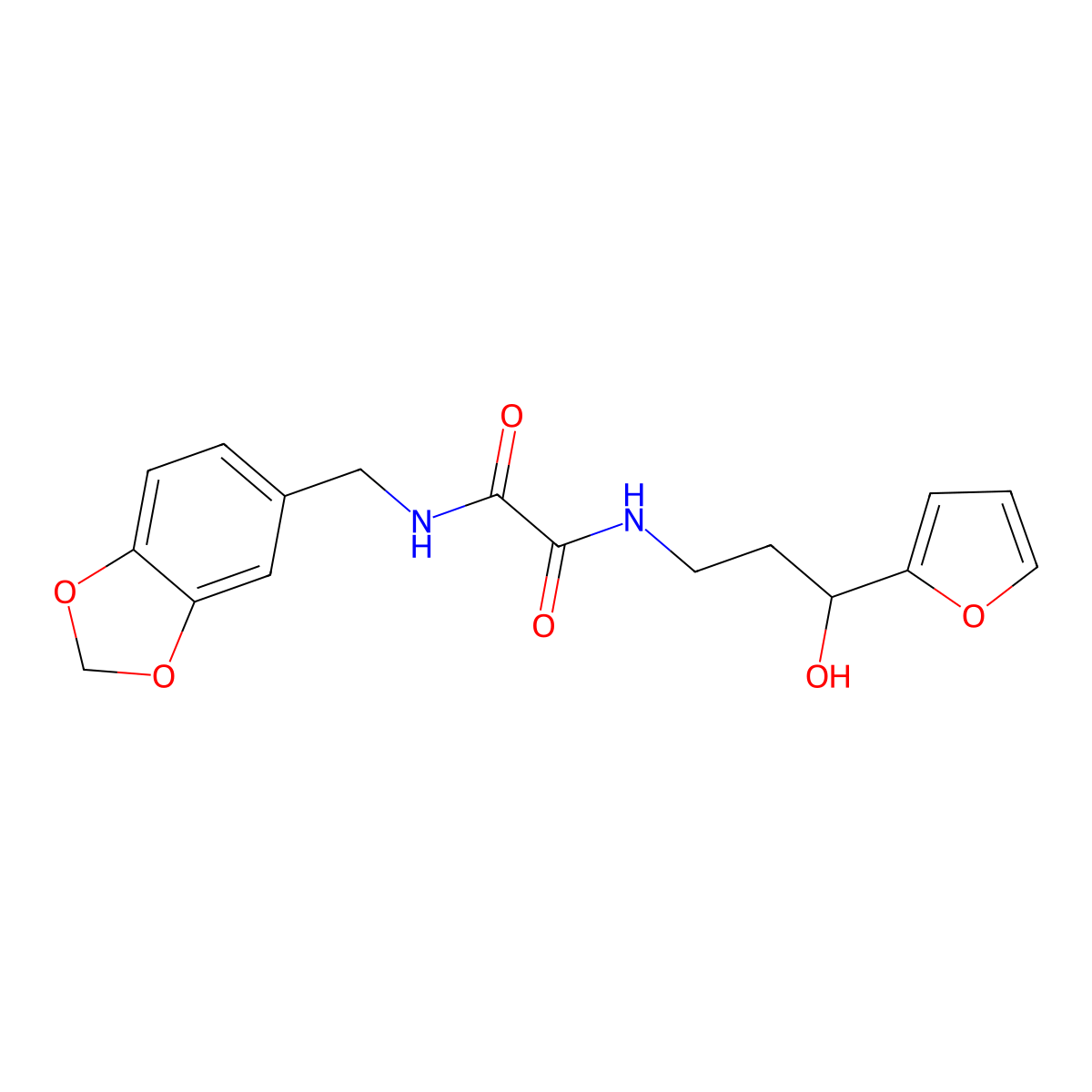 N1-(benzo[d][1,3]dioxol-5-ylmethyl)-N2-(3-(furan-2-yl)-3-hydroxypropyl)oxalamide molecular structure, CAS 1421449-35-5