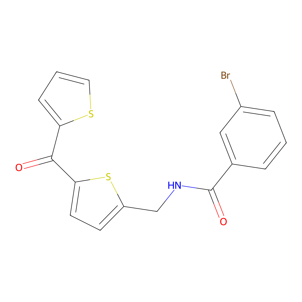 3-bromo-N-((5-(thiophene-2-carbonyl)thiophen-2-yl)methyl)benzamide molecular structure, CAS 1421449-46-8