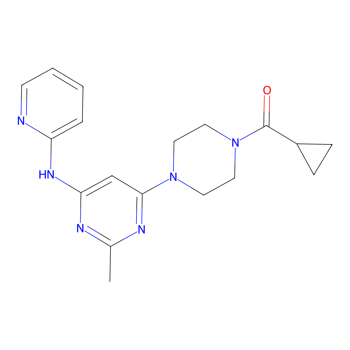 6-(4-Cyclopropanecarbonylpiperazin-1-YL)-2-methyl-N-(pyridin-2-YL)pyrimidin-4-amine molecular structure, CAS 1421449-50-4