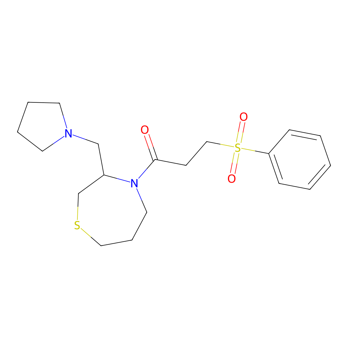 3-(Phenylsulfonyl)-1-(3-(pyrrolidin-1-ylmethyl)-1,4-thiazepan-4-yl)propan-1-one molecular structure, CAS 1421449-66-2