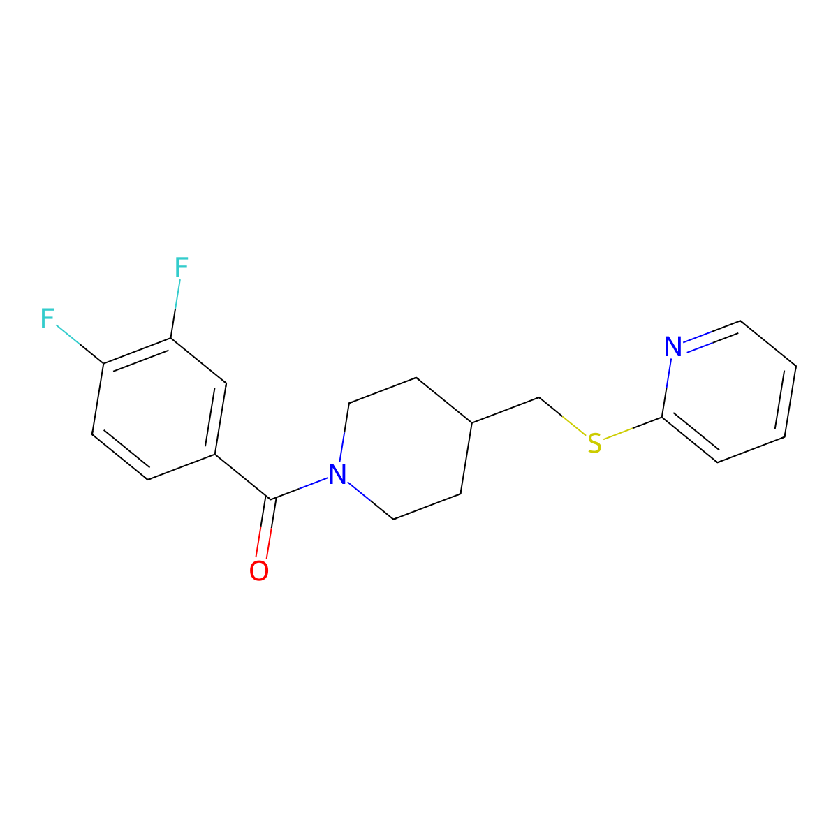 (3,4-Difluorophenyl)(4-((pyridin-2-ylthio)methyl)piperidin-1-yl)methanone molecular structure, CAS 1421449-84-4