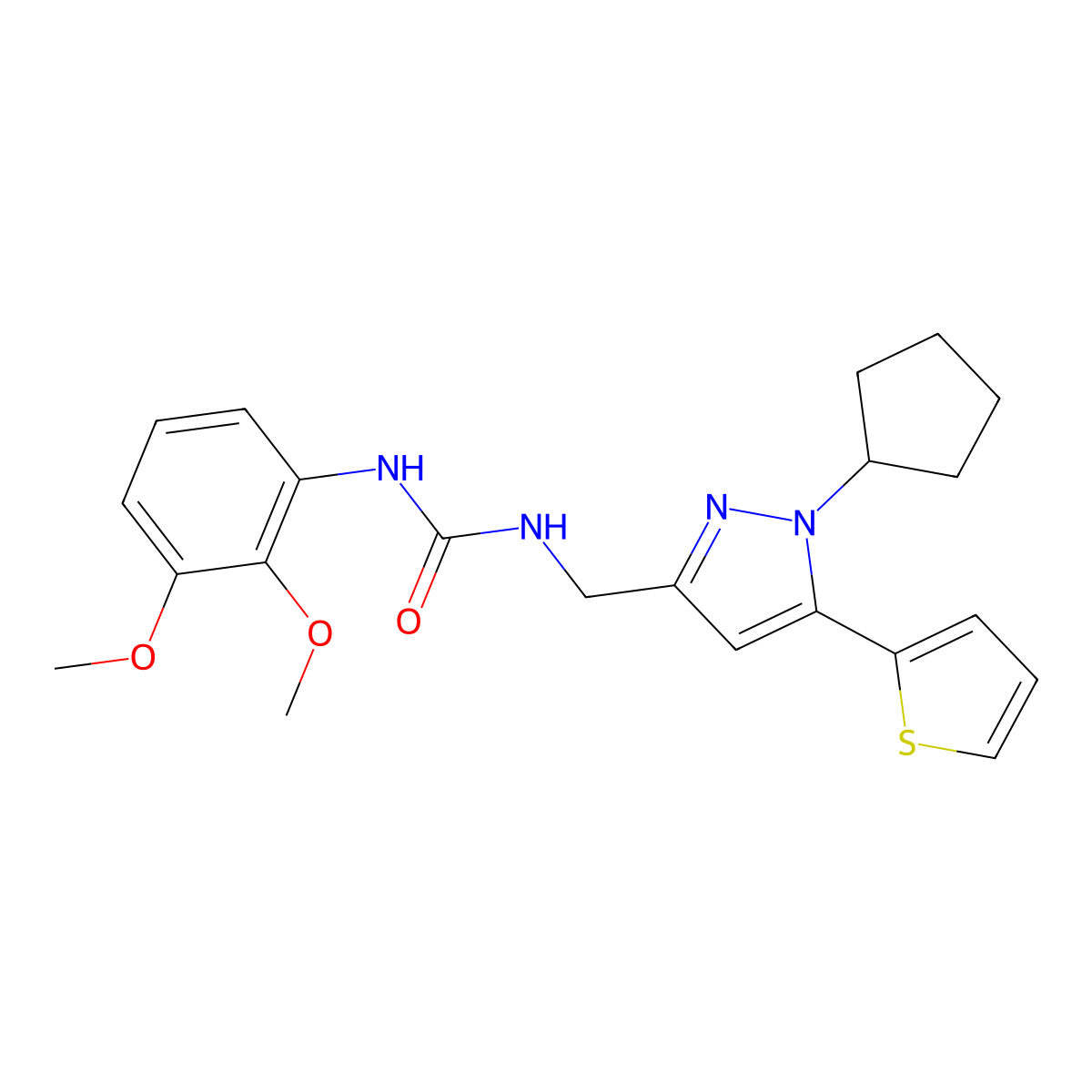 1-((1-cyclopentyl-5-(thiophen-2-yl)-1H-pyrazol-3-yl)methyl)-3-(2,3-dimethoxyphenyl)urea molecular structure, CAS 1421449-94-6