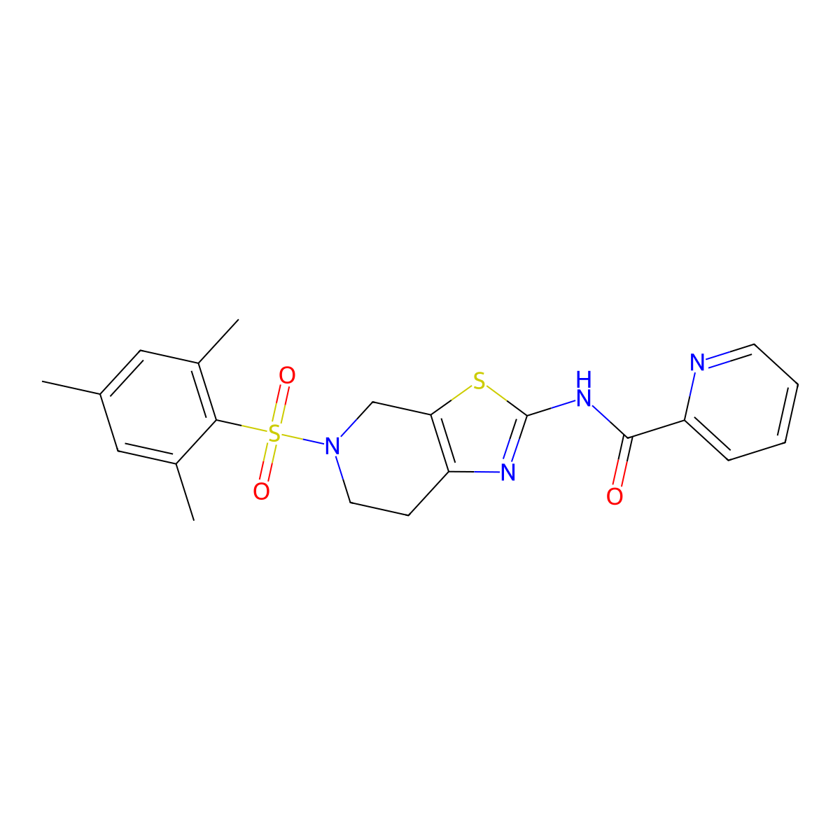 N-(5-(mesitylsulfonyl)-4,5,6,7-tetrahydrothiazolo[5,4-c]pyridin-2-yl)picolinamide molecular structure, CAS 1421450-00-1