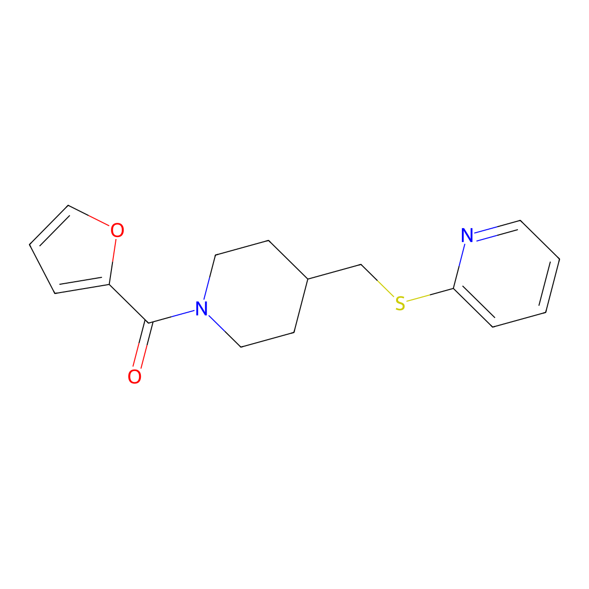 Furan-2-yl(4-((pyridin-2-ylthio)methyl)piperidin-1-yl)methanone molecular structure, CAS 1421450-06-7