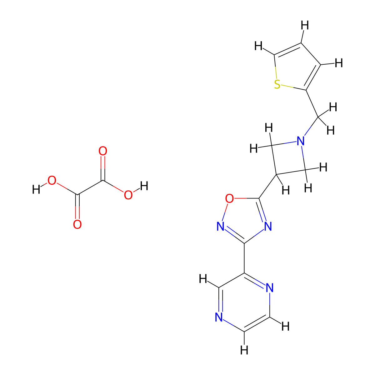 3-(Pyrazin-2-yl)-5-(1-(thiophen-2-ylmethyl)azetidin-3-yl)-1,2,4-oxadiazole oxalate molecular structure, CAS 1421450-11-4