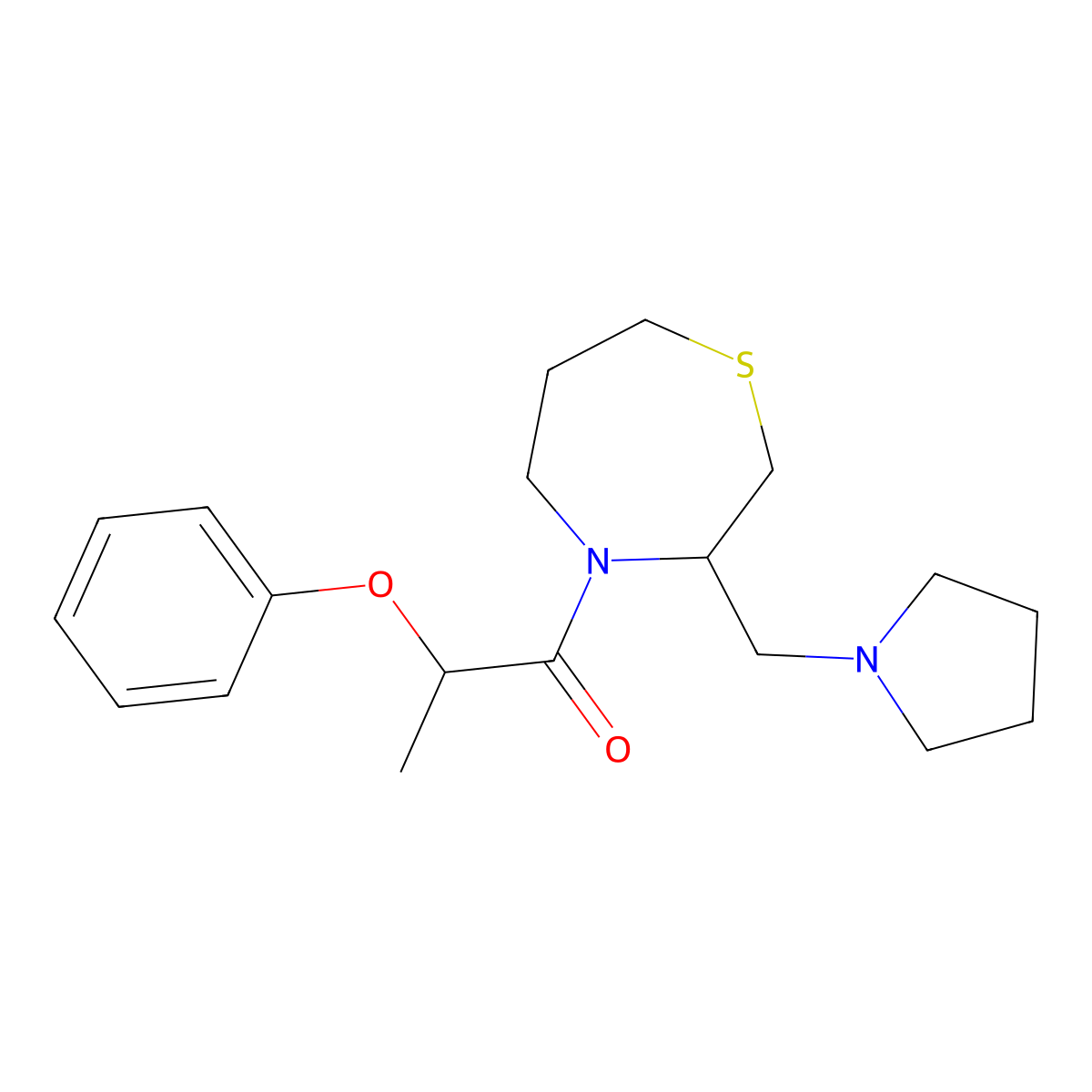 2-Phenoxy-1-(3-(pyrrolidin-1-ylmethyl)-1,4-thiazepan-4-yl)propan-1-one molecular structure, CAS 1421450-21-6