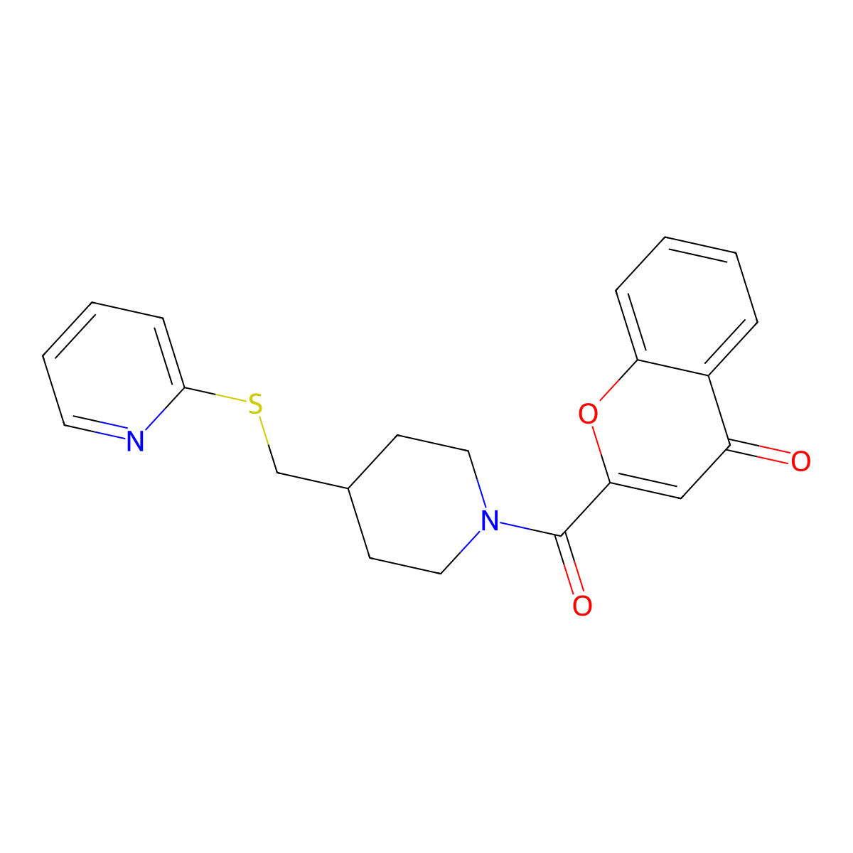 2-(4-((pyridin-2-ylthio)methyl)piperidine-1-carbonyl)-4H-chromen-4-one molecular structure, CAS 1421450-33-0