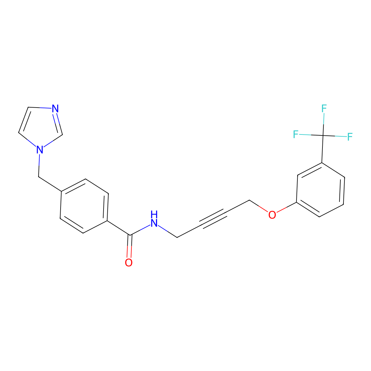 4-((1H-imidazol-1-yl)methyl)-N-(4-(3-(trifluoromethyl)phenoxy)but-2-yn-1-yl)benzamide molecular structure, CAS 1421450-52-3