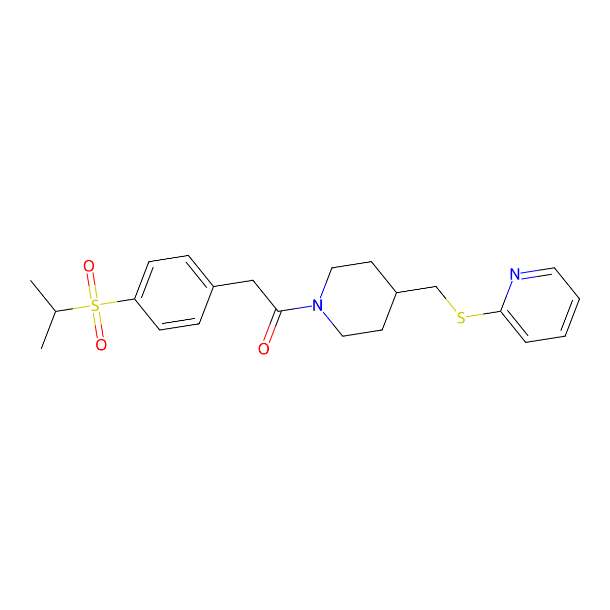 2-(4-(Isopropylsulfonyl)phenyl)-1-(4-((pyridin-2-ylthio)methyl)piperidin-1-yl)ethanone molecular structure, CAS 1421450-56-7