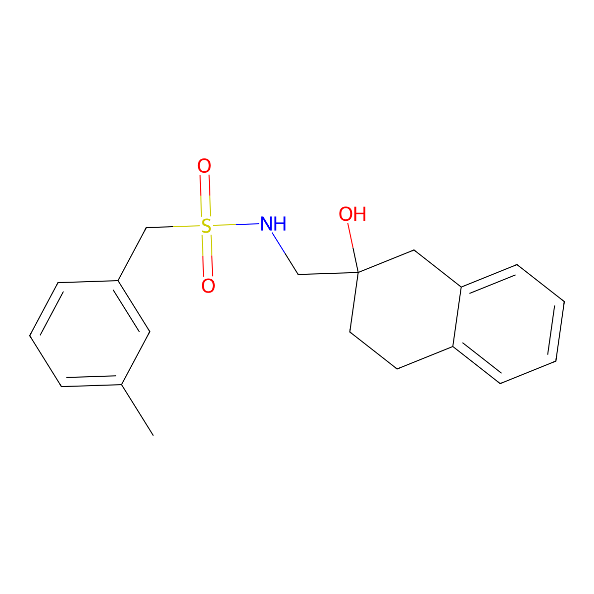 N-((2-hydroxy-1,2,3,4-tetrahydronaphthalen-2-yl)methyl)-1-(m-tolyl)methanesulfonamide molecular structure, CAS 1421450-57-8