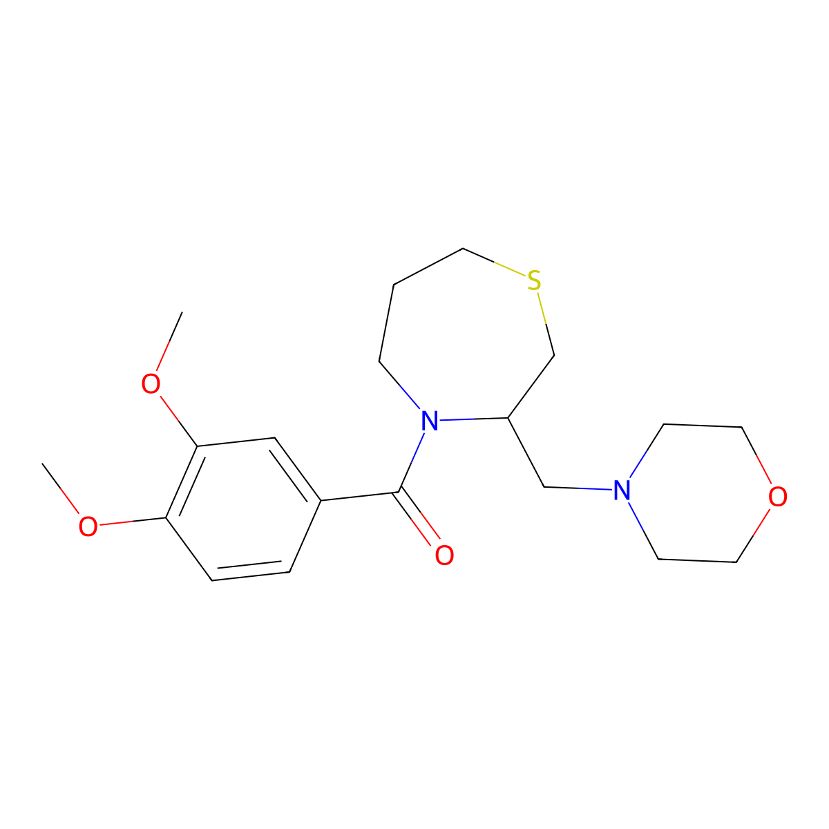 (3,4-Dimethoxyphenyl)(3-(morpholinomethyl)-1,4-thiazepan-4-yl)methanone molecular structure, CAS 1421450-58-9